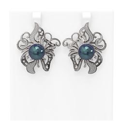 1.52 ctw Diamond & Pearl Earrings 18K White Gold