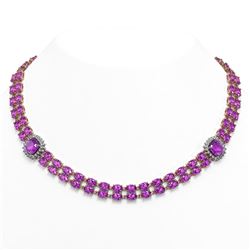 31.91 ctw Amethyst & Diamond Necklace 14K Rose Gold