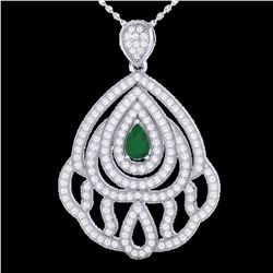 2 ctw Emerald & Micro Pave VS/SI Diamond Necklace 18k White Gold