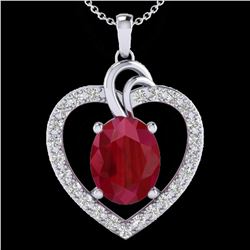 4 ctw Ruby & VS/SI Diamond Designer Heart Necklace 14k White Gold
