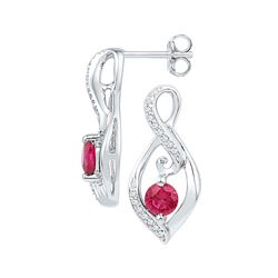 Sterling Silver Womens Round Lab-Created Ruby Diamond Infinity Screwback Earrings 1/10 Cttw