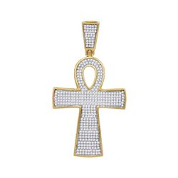 10kt Yellow Gold Mens Round Diamond Ankh Cross Religious Charm Pendant 3/4 Cttw