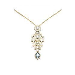 6.64 ctw Aquamarine & Diamond Necklace 18K Yellow Gold