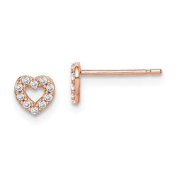 14k Rose Gold Heart Cubic Zirconia Post Earrings - 48 mm