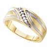 Image 1 : 10kt Yellow Gold Mens Round Diamond Wedding Diagonal Band Ring 1/10 Cttw