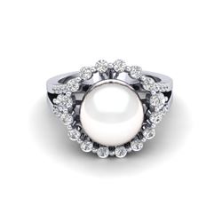 0.83 CT Micro Pave VS/SI Diamond & White Pearl Ring 18k White Gold
