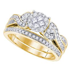 14kt Yellow Gold Womens Princess Round Diamond Bridal Wedding Engagement Ring Band Set 5/8 Cttw