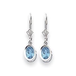 14k White Gold 7x5 mm Oval Blue Topaz Leverback Earrings