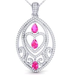 3.50 ctw Pink Sapphire & Micro Diamond Heart Necklace 18k White Gold
