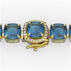 35 ctw London Blue Topaz & Micro Diamond Bracelet 14k Yellow Gold