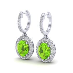 3.75 ctw Peridot & Micro Pave VS/SI Diamond Earrings 18k White Gold