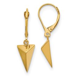 14k Yellow Gold Polished 3D Triangle Leverback Earrings - 44 mm
