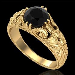 1 ctw Fancy Black Diamond Engagment Art Deco Ring 18k Yellow Gold