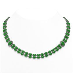 65.77 ctw Jade & Diamond Necklace 14K White Gold