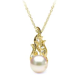 White Akoya Pearl and Diamond Aurora Pendant, 7.5-8.0mm
