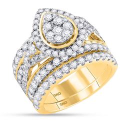 14kt Yellow Gold Womens Round Diamond Pear Bridal Wedding Engagement Ring Band Set 3.00 Cttw