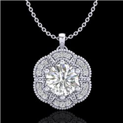 1.01 ctw VS/SI Diamond Solitaire Art Deco Stud Necklace 18k White Gold
