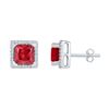 Image 1 : Sterling Silver Womens Princess Lab-Created Ruby Stud Earrings 2.00 Cttw
