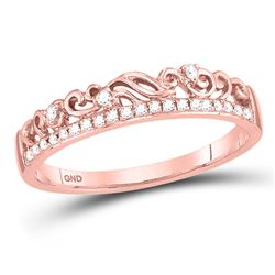 10kt Rose Gold Womens Round Diamond Floral Accent Stackable Band Ring 1/12 Cttw