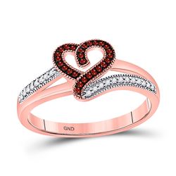 10kt Rose Gold Womens Round Red Color Enhanced Diamond Heart Ring 1/8 Cttw