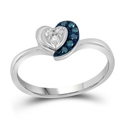 Sterling Silver Womens Round Blue Color Enhanced Diamond Small Simple Heart Ring 1/8 Cttw