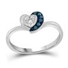 Image 1 : Sterling Silver Womens Round Blue Color Enhanced Diamond Small Simple Heart Ring 1/8 Cttw