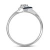 Image 2 : Sterling Silver Womens Round Blue Color Enhanced Diamond Small Simple Heart Ring 1/8 Cttw