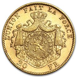 Belgium Gold 20 Francs Leopold II Avg Circ (Random)
