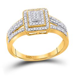 10kt Yellow Gold Womens Round Diamond Square Cluster Bridal Wedding Engagement Ring 1/6 Cttw