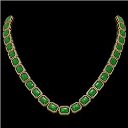 56.69 ctw Jade & Diamond Micro Pave Halo Necklace 10k Yellow Gold