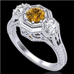 1.05 ctw Intense Fancy Yellow Diamond Art Deco Ring 18k White Gold