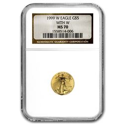 1999-W 1/10 oz Gold American Eagle MS-70 NGC (W Variety)
