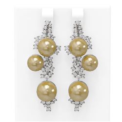 2.43 ctw Diamond & Pearl Earrings 18K White Gold