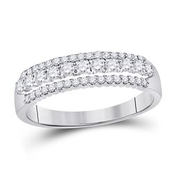 14kt White Gold Womens Round Diamond Classic Anniversary Band Ring 1/2 Cttw