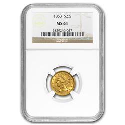 1853 $2.50 Liberty Gold Quarter Eagle MS-61 NGC