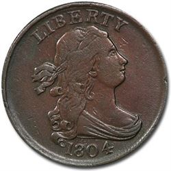 1804 Half Cent Plain 4 Stemless XF