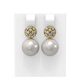 0.63 ctw Diamond & Pearl Earrings 18K Yellow Gold