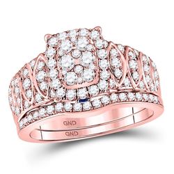 14kt Rose Gold Womens Round Diamond Bridal Wedding Engagement Ring Set 1.00 Cttw