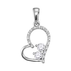 10kt White Gold Womens Round Diamond 2-Stone Heart Pendant 1/5 Cttw