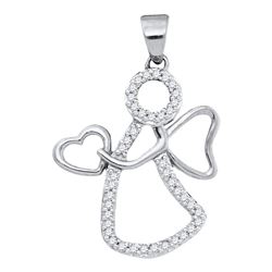 10kt White Gold Womens Round Diamond Guardian Angel Heart Pendant 1/8 Cttw