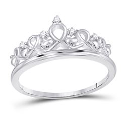 Sterling Silver Womens Round Diamond Crown Band Ring 1/20 Cttw