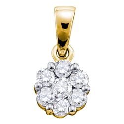 14kt Yellow Gold Womens Round Diamond Flower Cluster Pendant 1.00 Cttw