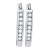 Image 1 : 14kt White Gold Womens Round Channel-set Diamond Single Row Hoop Earrings 1/4 Cttw