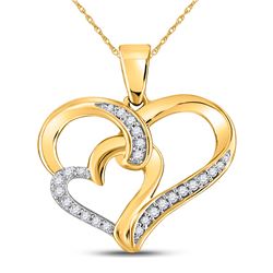 10kt Yellow Gold Womens Round Diamond Double Heart Pendant 1/10 Cttw