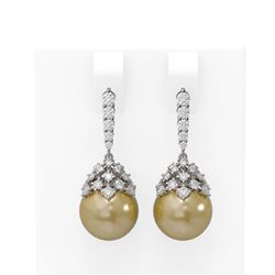 2 ctw Diamond & Pearl Earrings 18K White Gold