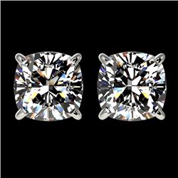 2 ctw Certified VS/SI Quality Cushion Diamond Stud Earrings 10k White Gold