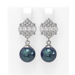 2.98 ctw Diamond & Pearl Earrings 18K White Gold