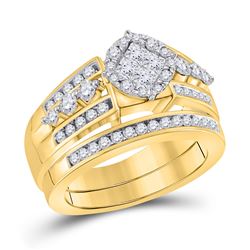 14kt Yellow Gold Womens Princess Diamond Bridal Wedding Engagement Ring Band Set 1.00 Cttw