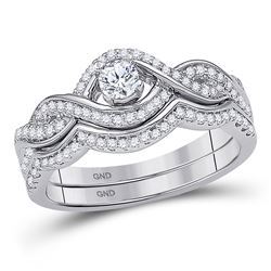 10kt White Gold Womens Round Diamond Bridal Wedding Engagement Ring Band Set 1/2 Cttw