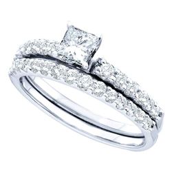 14kt White Gold Womens Princess Diamond Bridal Wedding Engagement Ring Band Set 1.00 Cttw